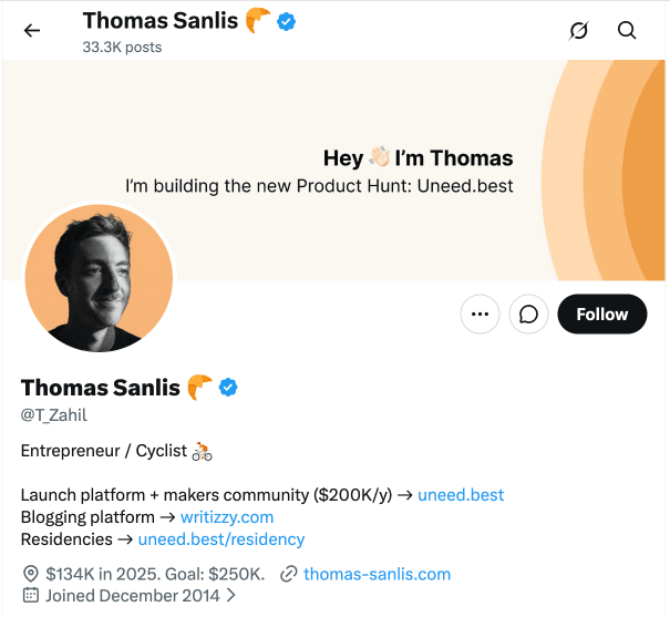 X profile showing live stats in bio