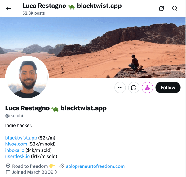 X profile showing live stats in bio