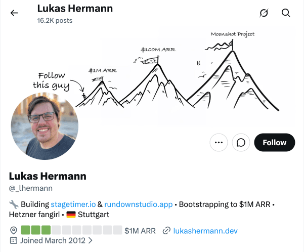 X profile showing live stats in bio
