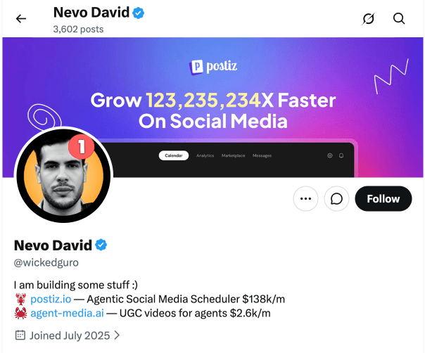 X profile showing live stats in bio