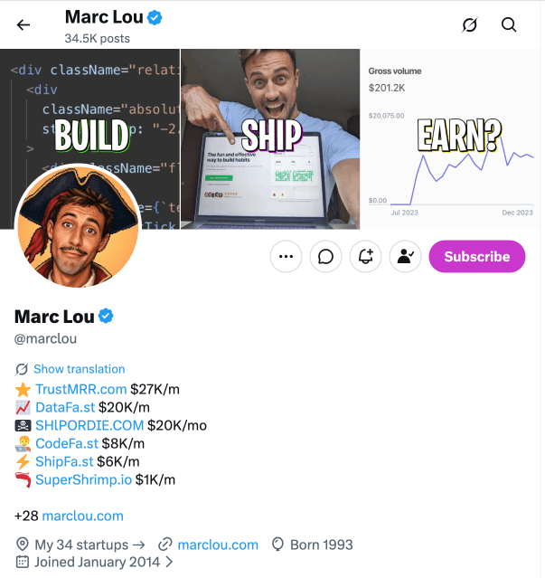X profile showing live stats in bio