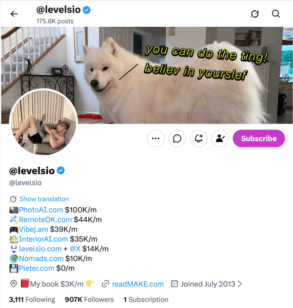 X profile showing live stats in bio