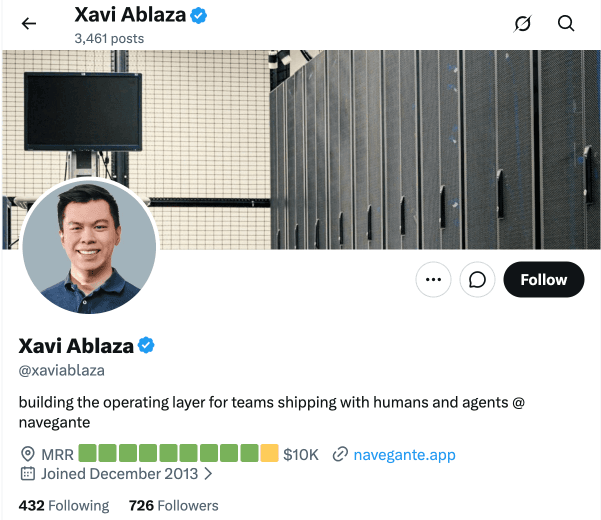 X profile showing live stats in bio
