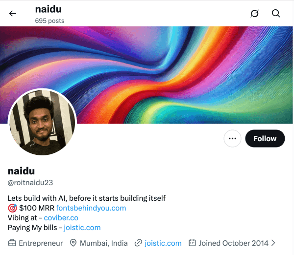 X profile showing live stats in bio