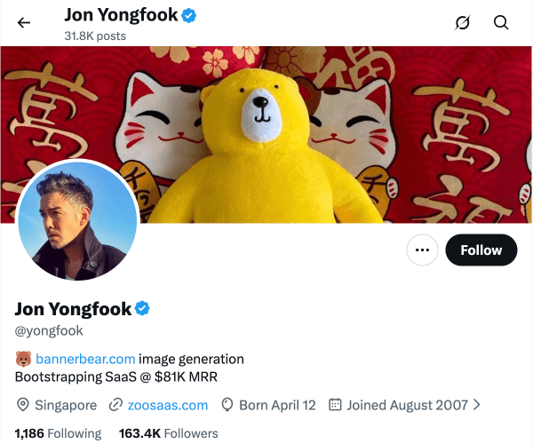 X profile showing live stats in bio